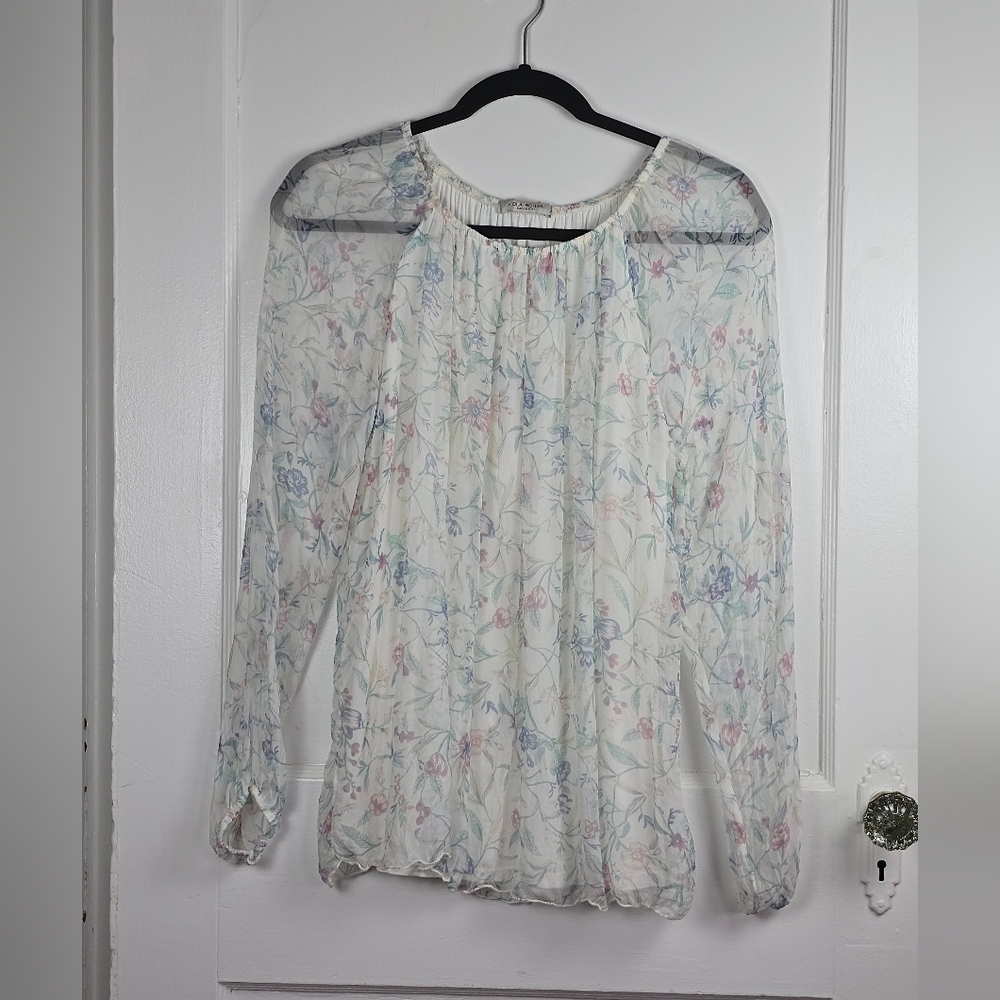Viola Borghi Silk Pastel Floral Blouse Made in Italy M
